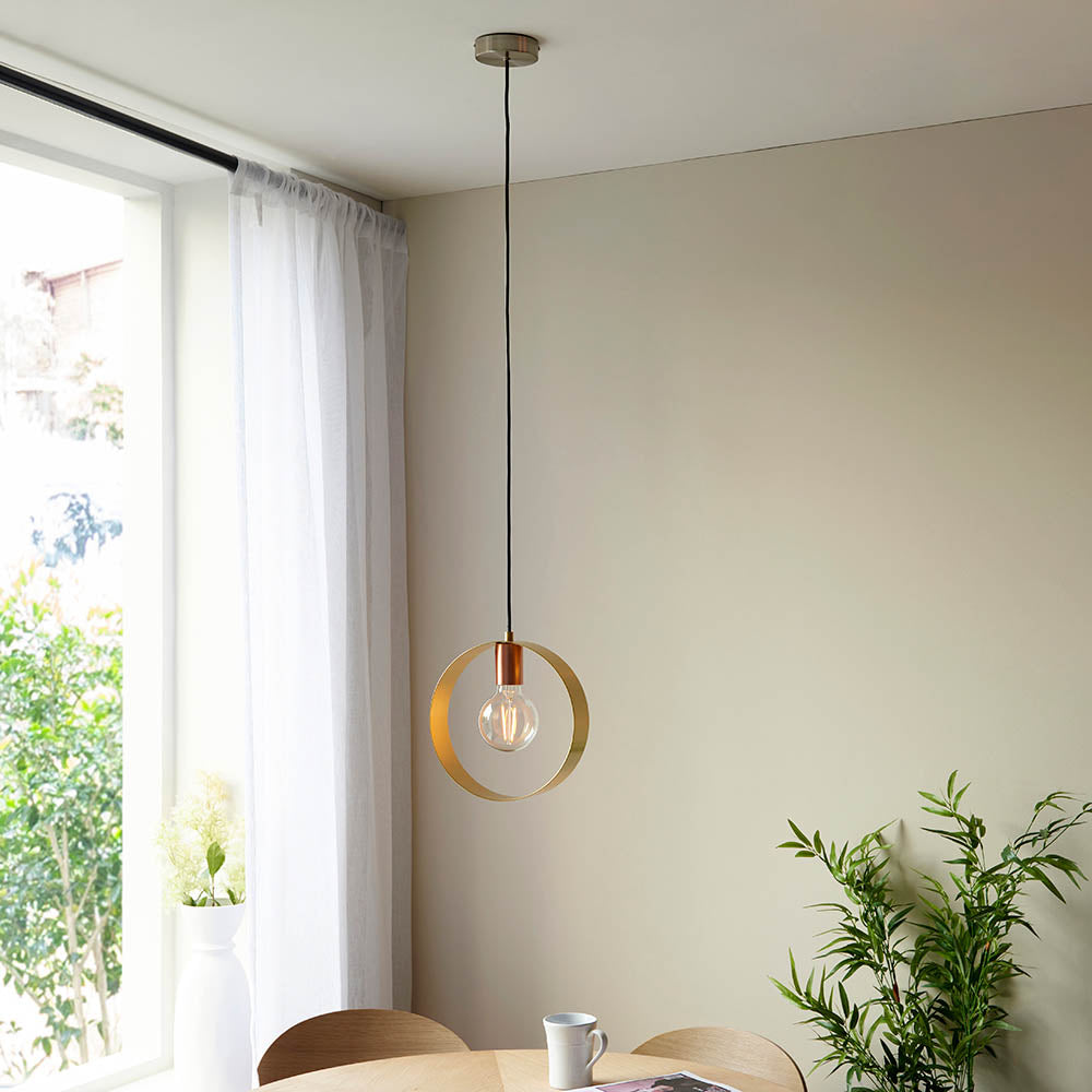 Endon Hoop Single Pendant - Brushed Copper, Nickel & Brass