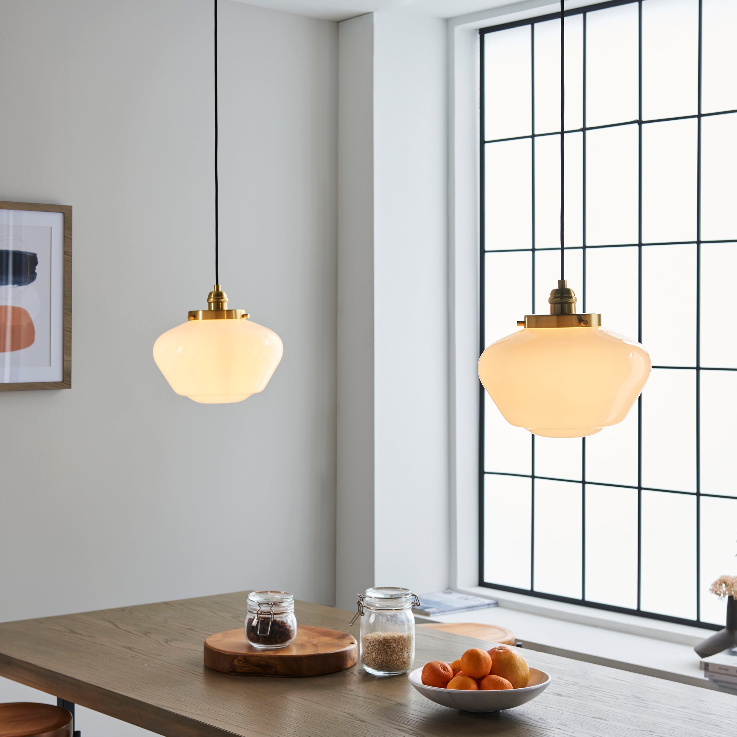 Endon Camberley Pendant Light - Shiny Brass With Opal Glass