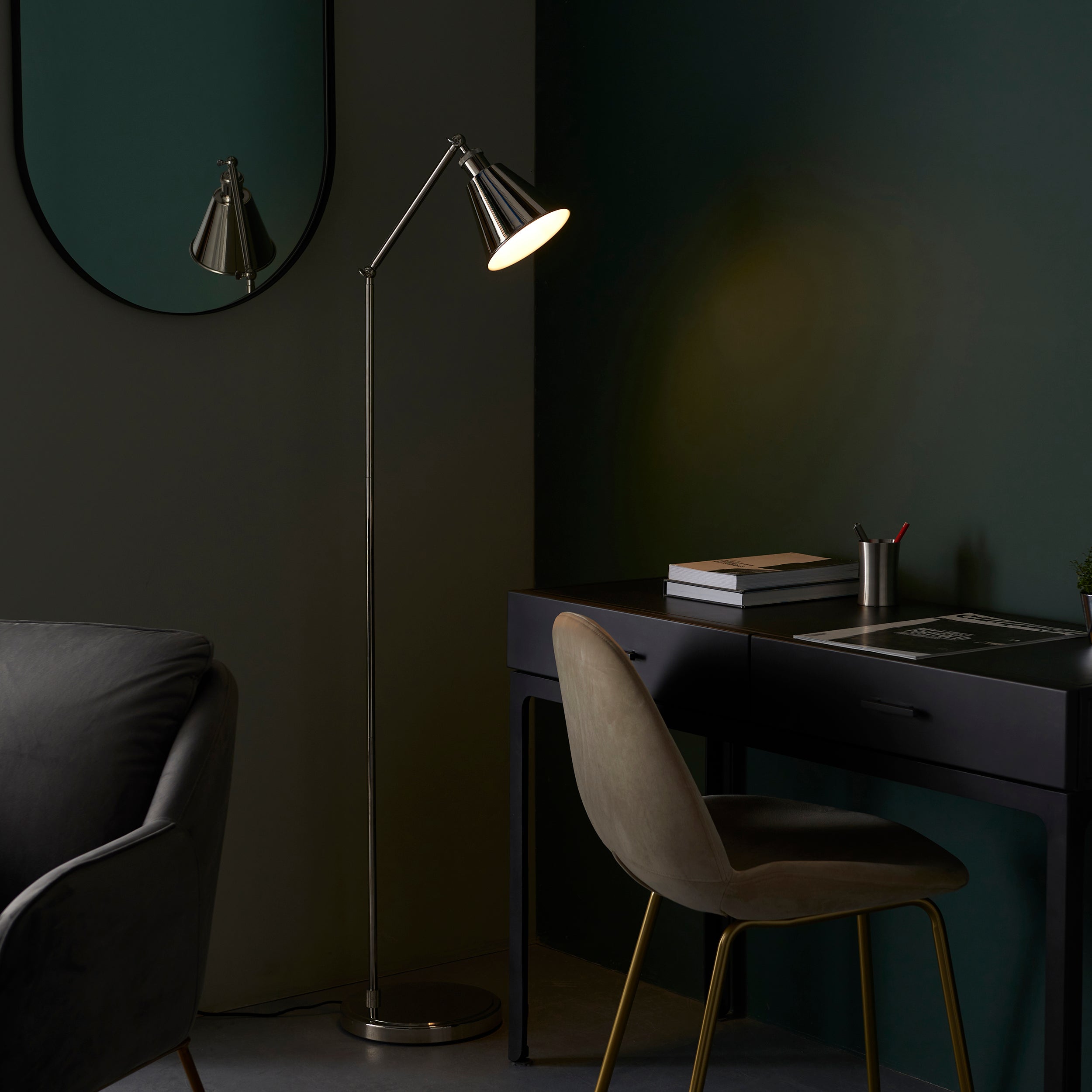 Endon Hal Single Light Floor Lamp - Bright Nickel & Satin White