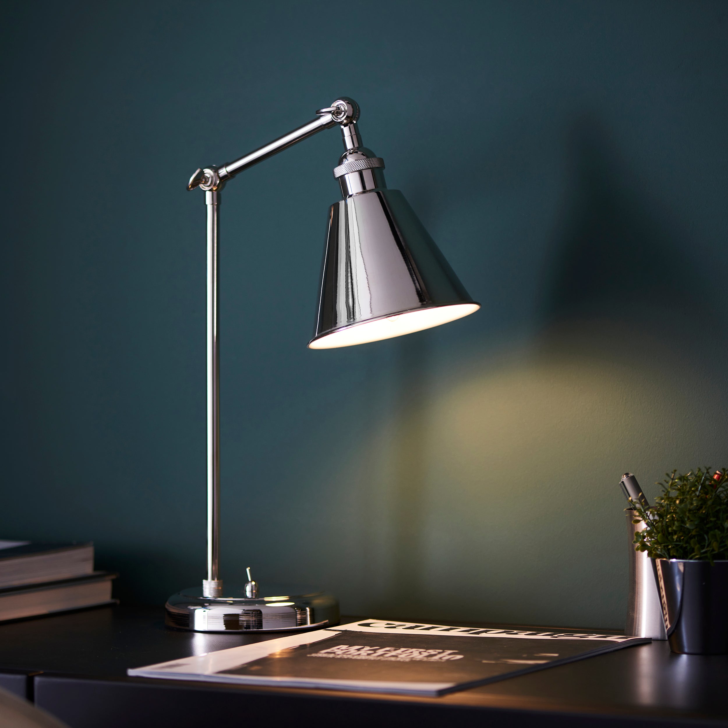 Endon Hal Single Light Table Lamp - Bright Nickel & Satin White