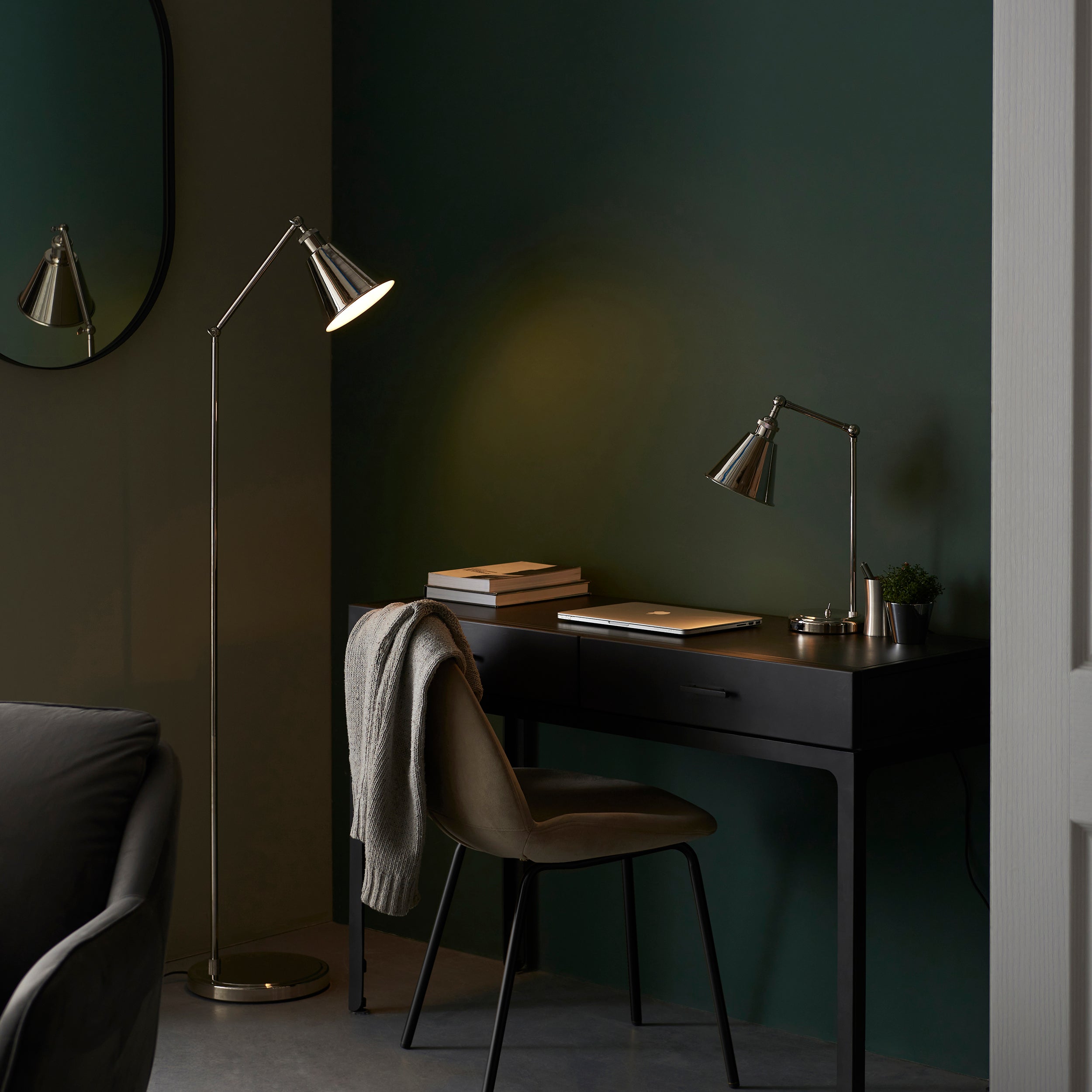 Endon Hal Single Light Table Lamp - Bright Nickel & Satin White