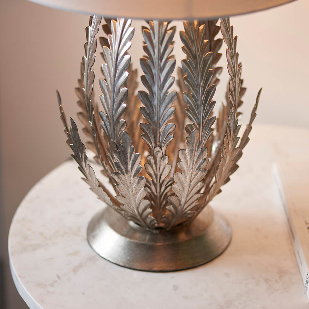 Endon Delphine Single Light Table Lamp - Silver Leaf & Ivory Cotton Fabric