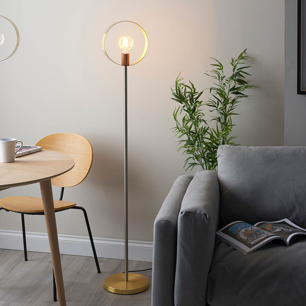 Endon Hoop Single Floor Lamp - Brushed Copper, Nickel & Brass