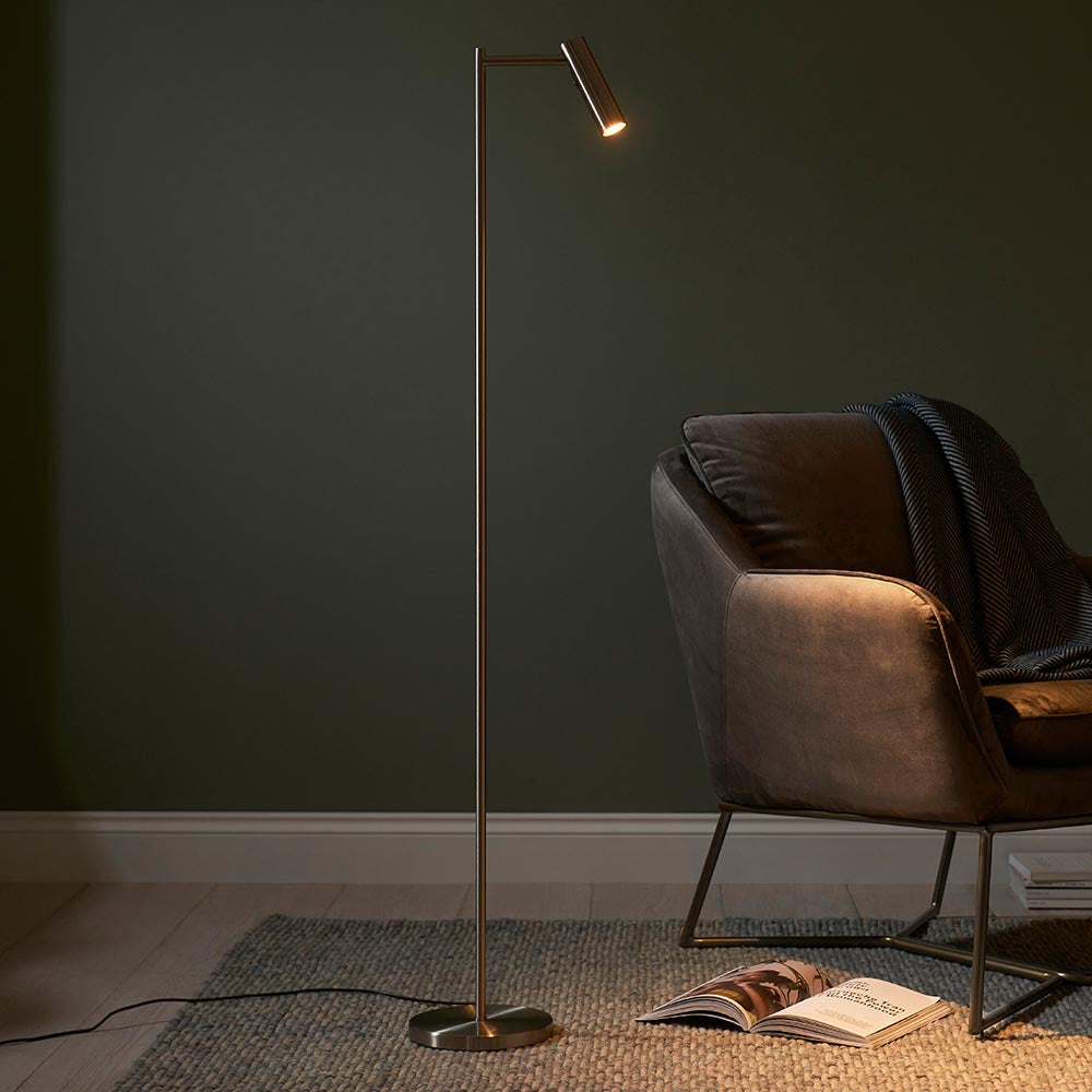 Endon Dedicated Reader Single Floor Light - Satin Nickel Plate
