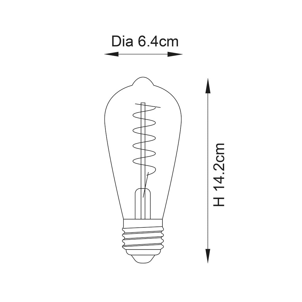 Endon Twist E27 LED 4W Filament Bulb - 2200K - Dimmable - Amber Glass