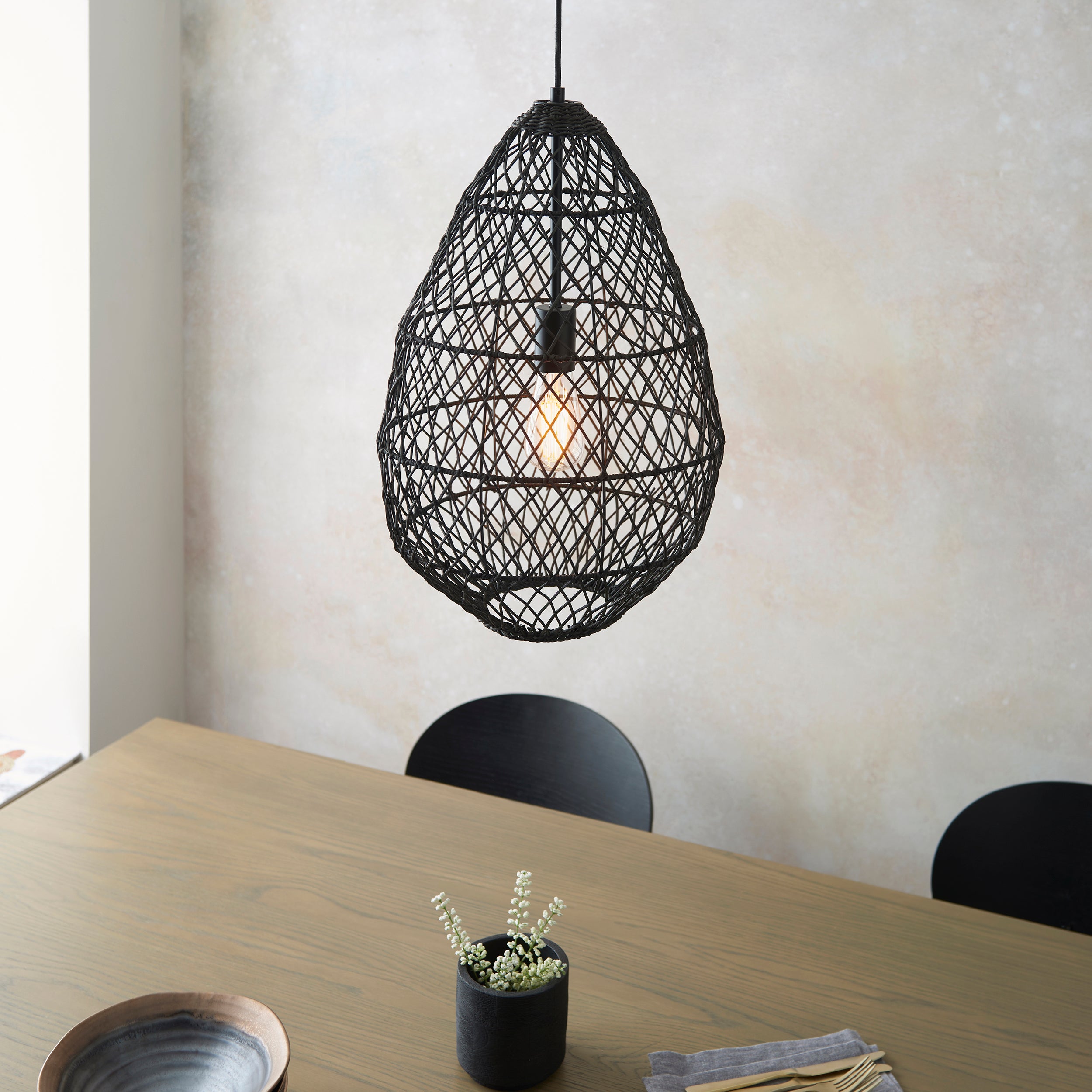 Endon Pimva Rattan Ceiling Pendant - Black