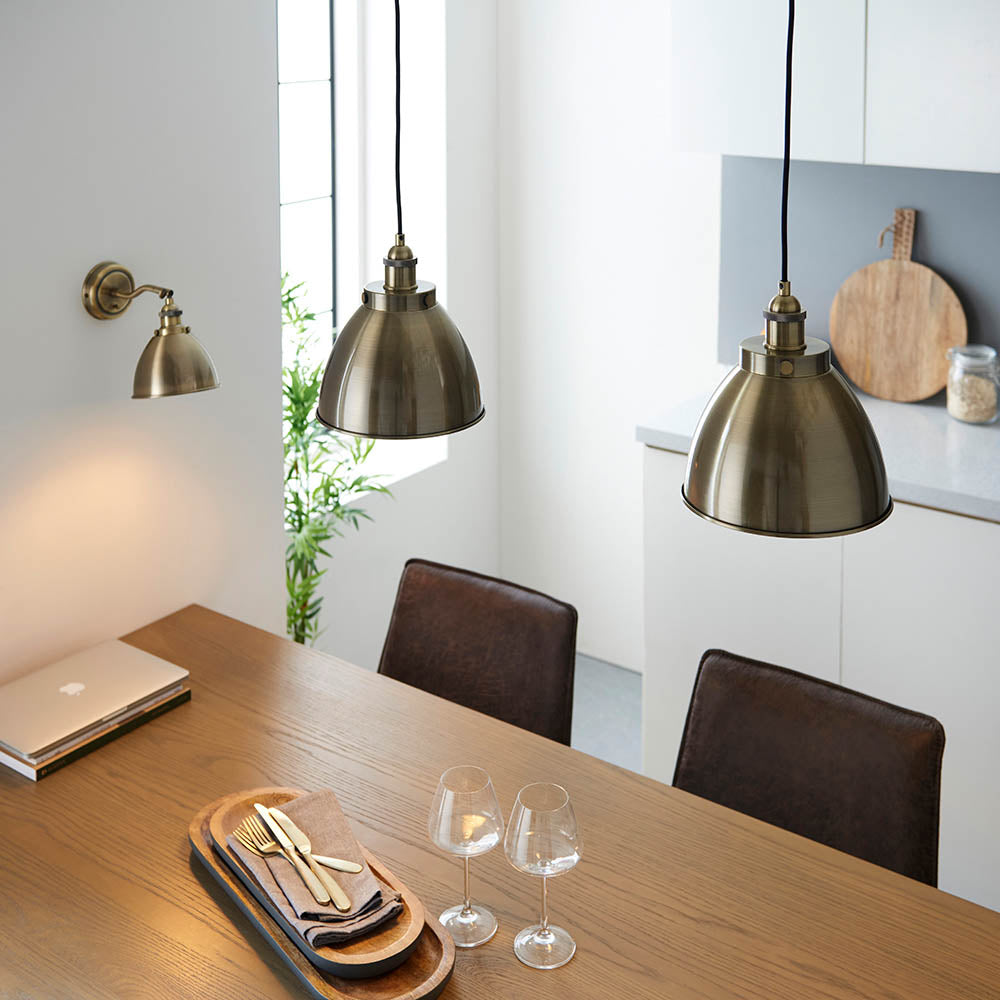Endon Franklin Small Single Pendant - Antique Brass Plate