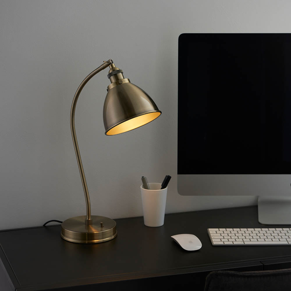 Endon Franklin Single Task Table Lamp - Antique Brass Plate