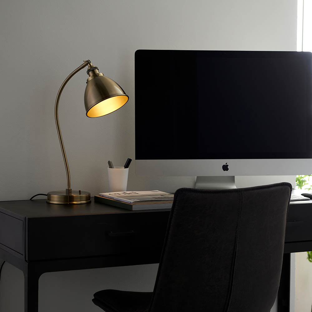 Endon Franklin Single Task Table Lamp - Antique Brass Plate