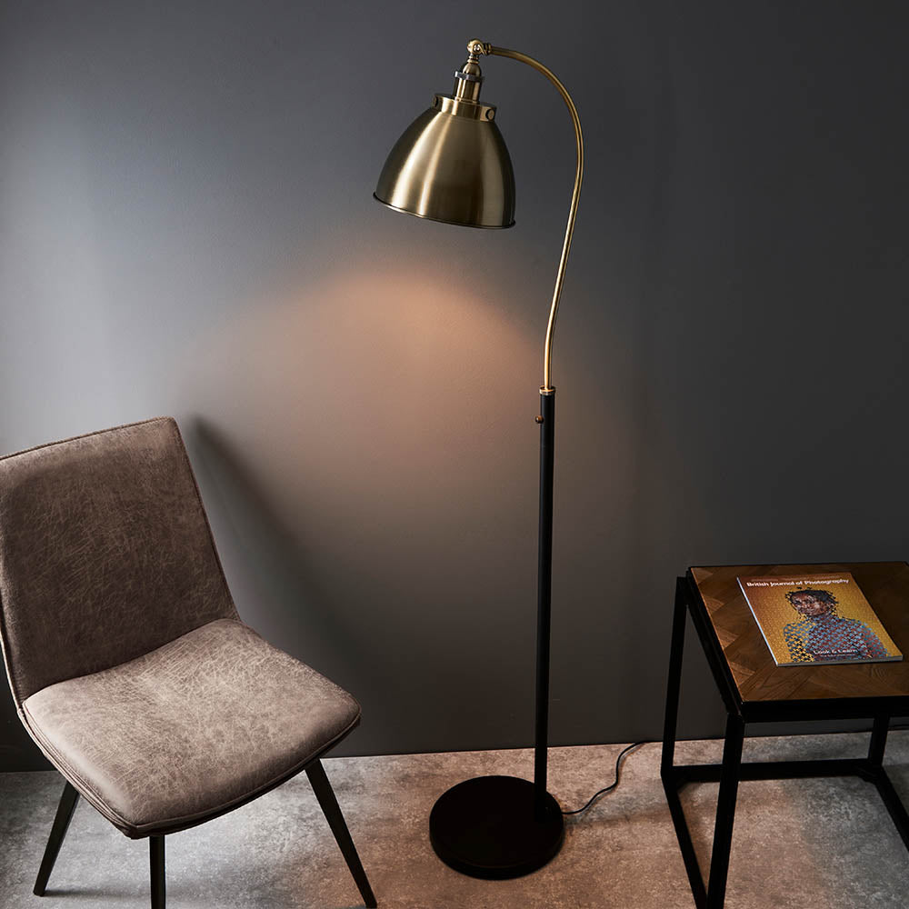Endon Franklin Task Floor Lamp - Matt Black & Antique Brass