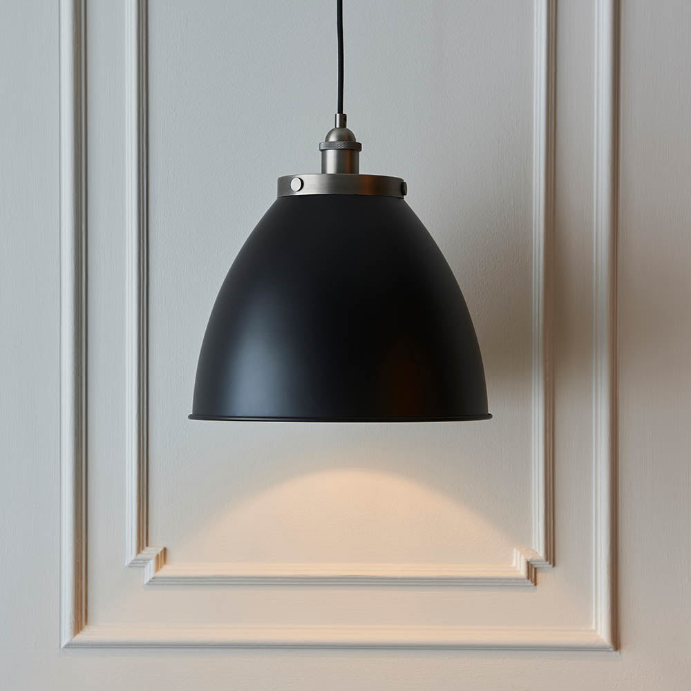 Endon Franklin Large Single Light Pendant - Matt Black & Aged Pewter
