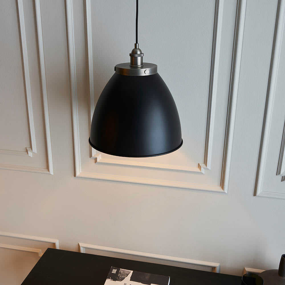Endon Franklin Large Single Light Pendant - Matt Black & Aged Pewter