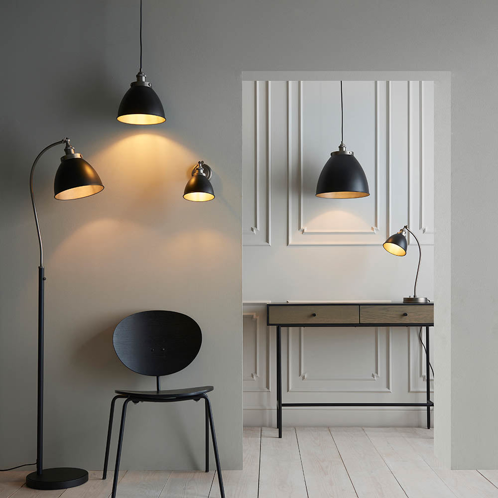 Endon Franklin Small Single Light Pendant - Matt Black & Aged Pewter