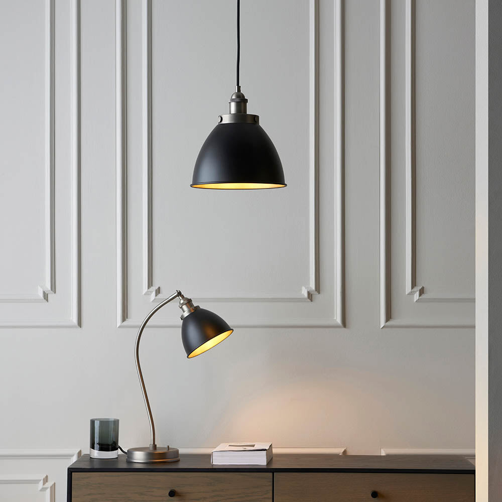 Endon Franklin Small Single Light Pendant - Matt Black & Aged Pewter
