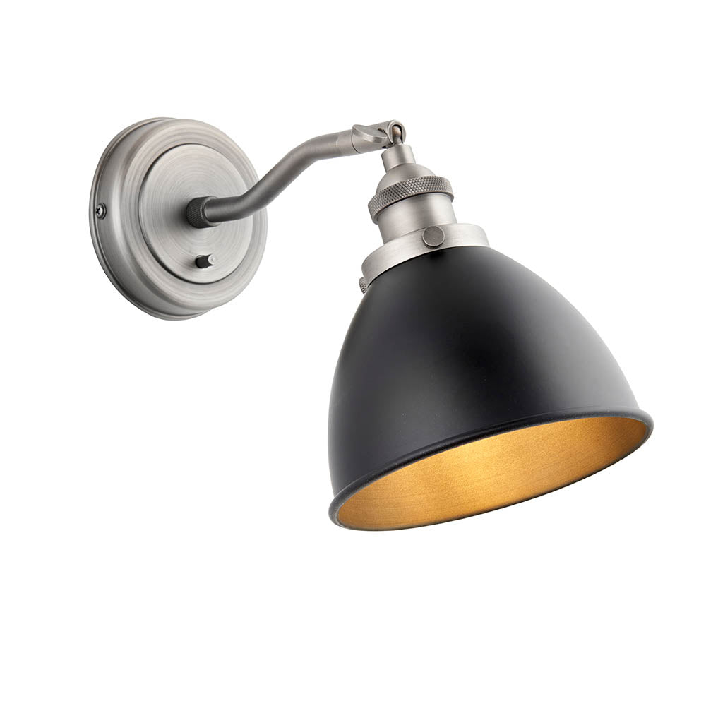 Endon Franklin Single Wall Light - Matt Black & Aged Pewter