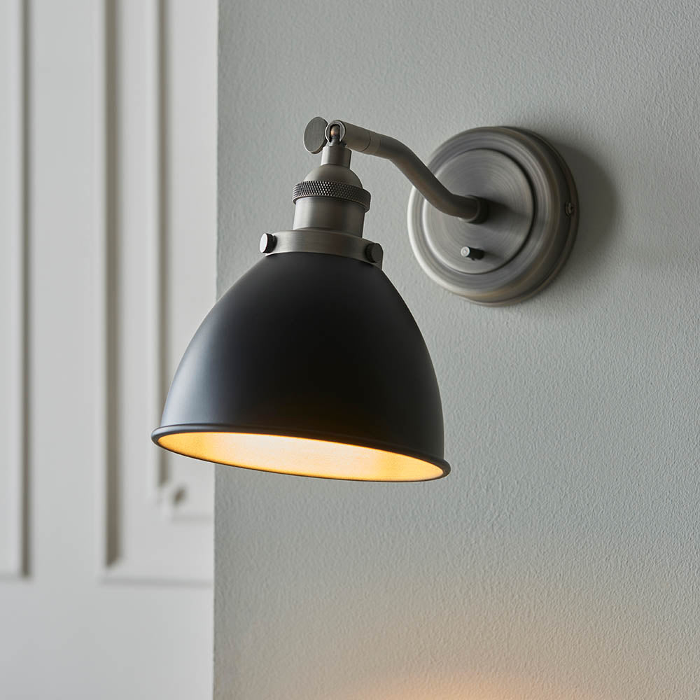 Endon Franklin Single Wall Light - Matt Black & Aged Pewter