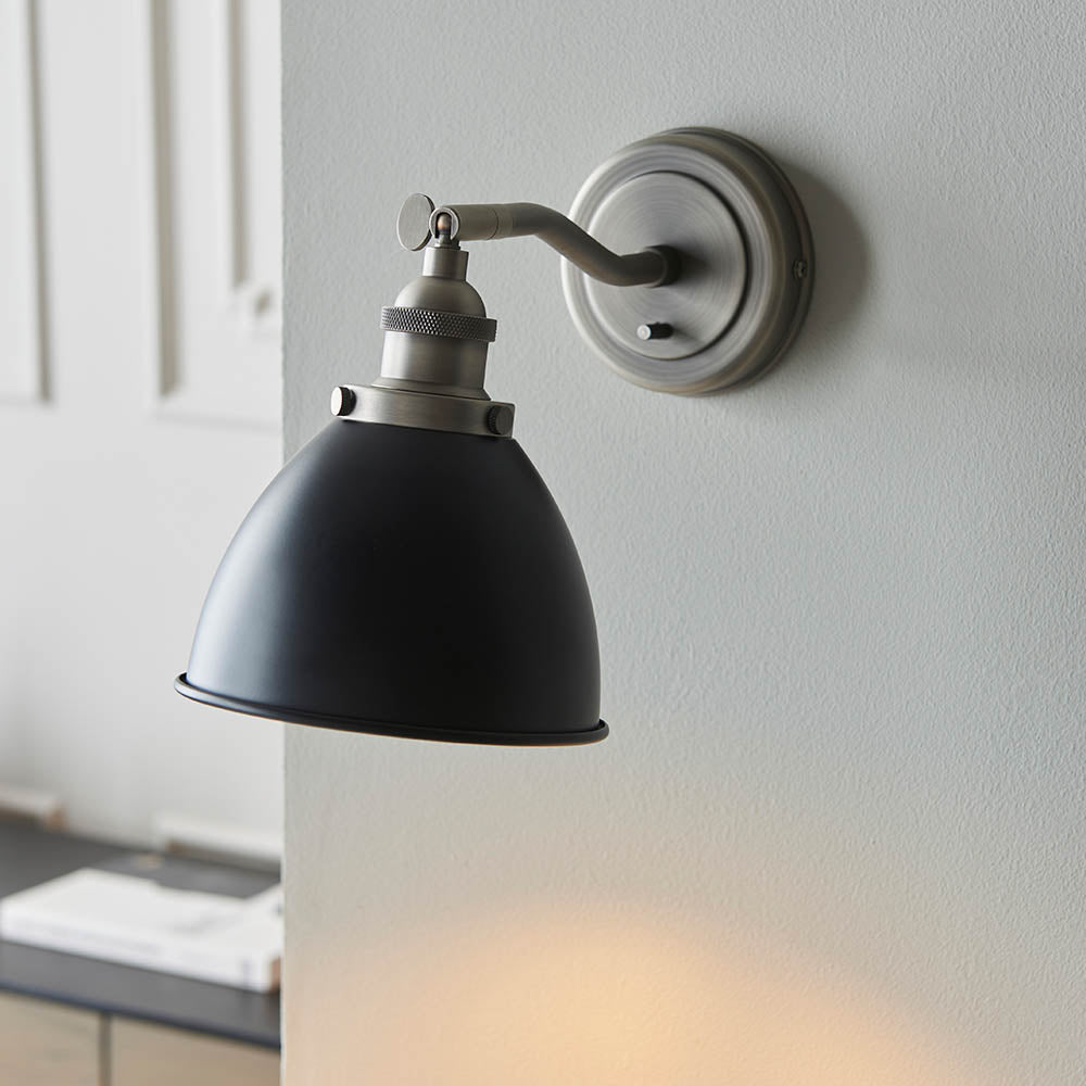 Endon Franklin Single Wall Light - Matt Black & Aged Pewter