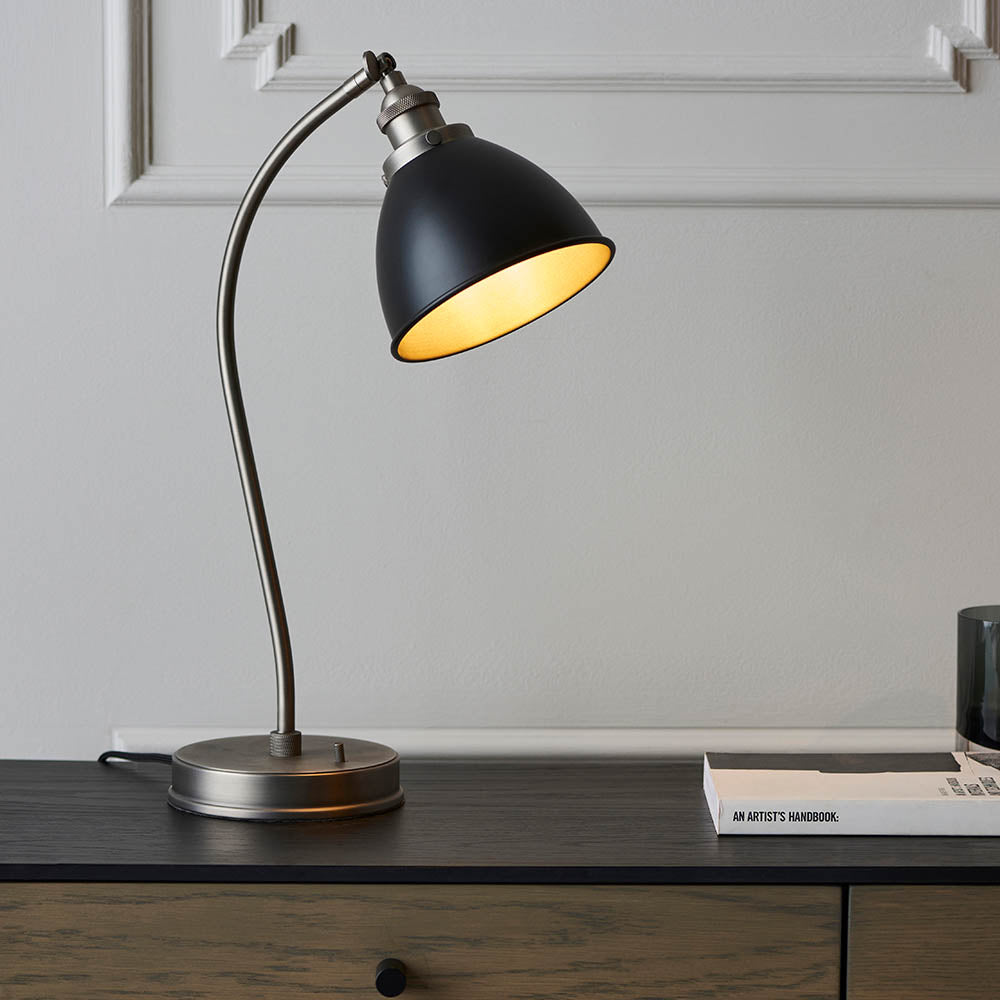Endon Franklin Task Table Lamp - Matt Black & Aged Pewter