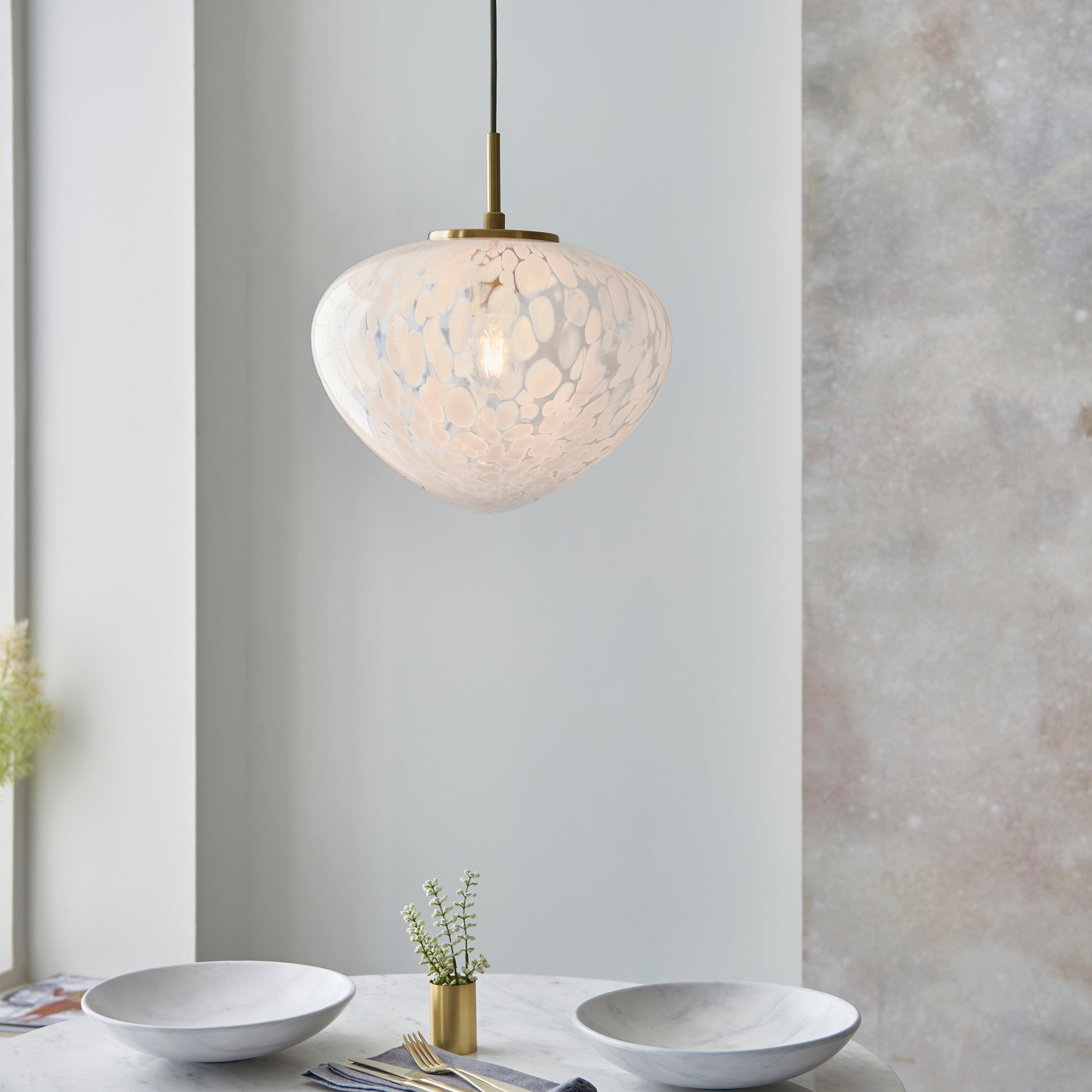 Endon Mali Single Light Pendant - Satin Brass & White Confetti