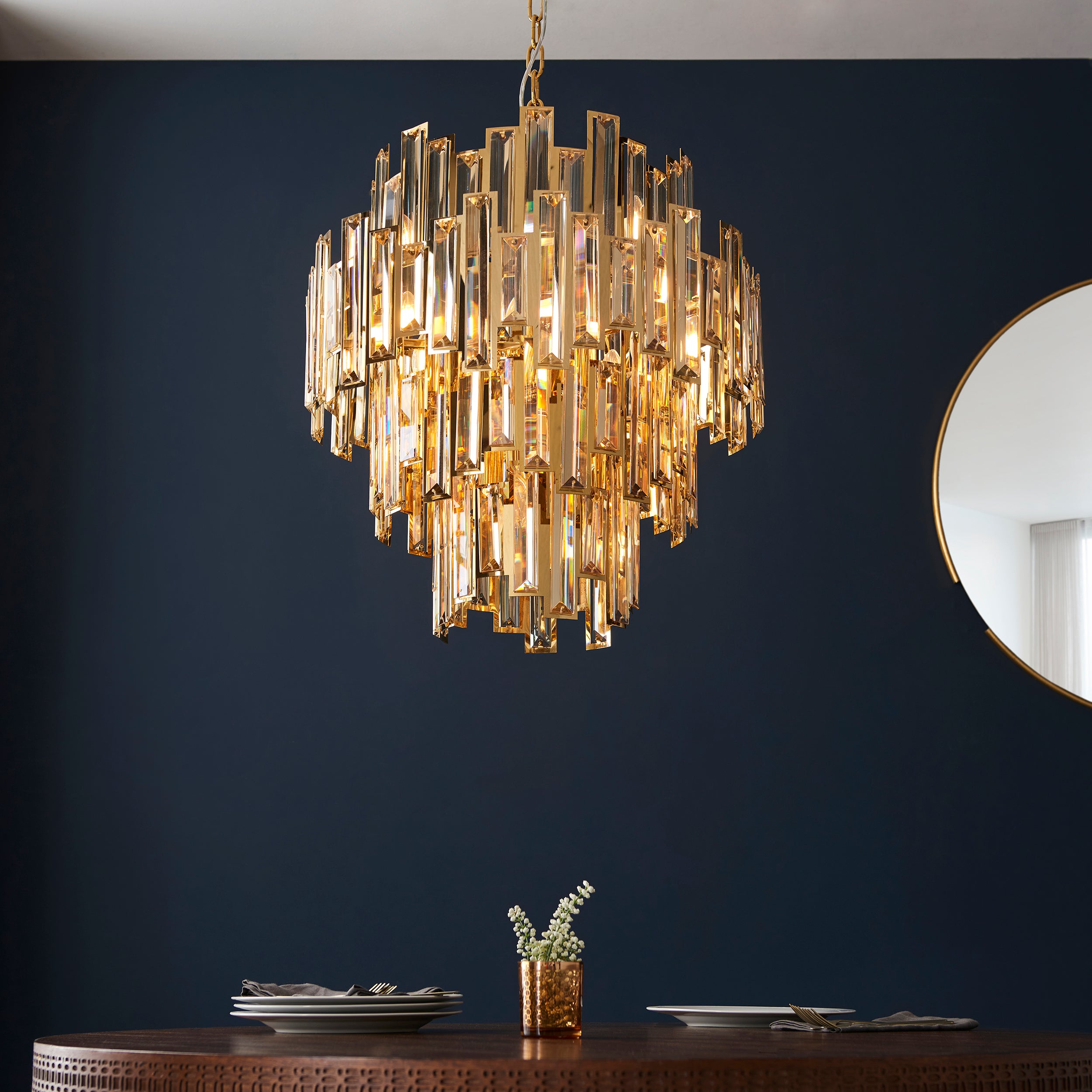 Endon Viviana 12 Light Ceiling Pendant - Champagne Crystal & Gold Plate Effect