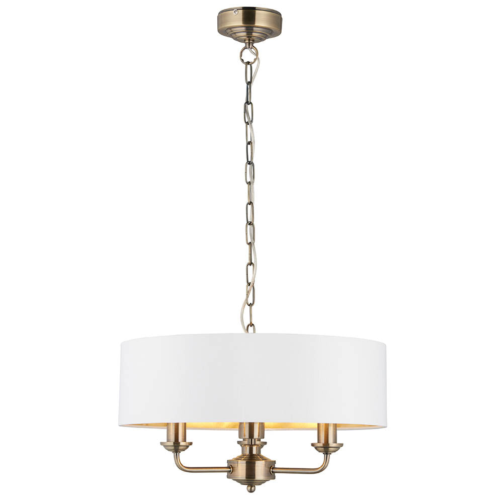Endon Highclere 3 Light Pendant - Antique Brass & Vintage White