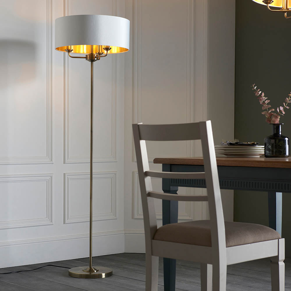 Endon Highclere 3 Light Floor Lamp - Antique Brass & Vintage White