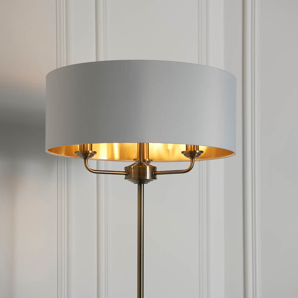 Endon Highclere 3 Light Floor Lamp - Antique Brass & Vintage White