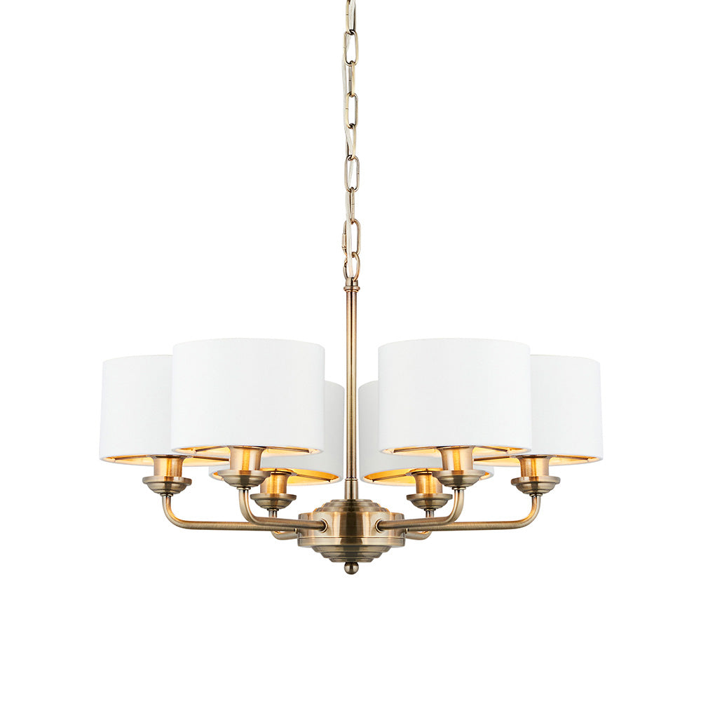 Endon Highclere 6 Light Arm Pendant - Antique Brass & Vintage White