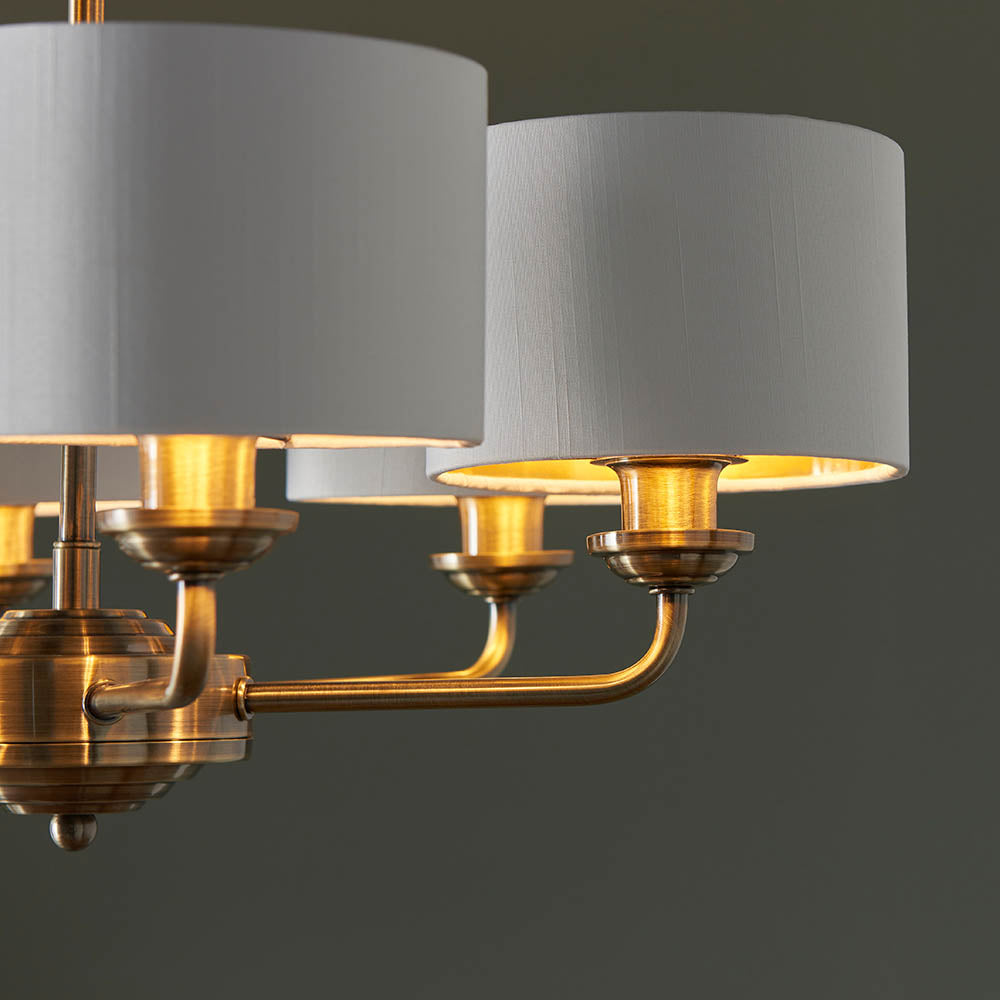 Endon Highclere 6 Light Arm Pendant - Antique Brass & Vintage White