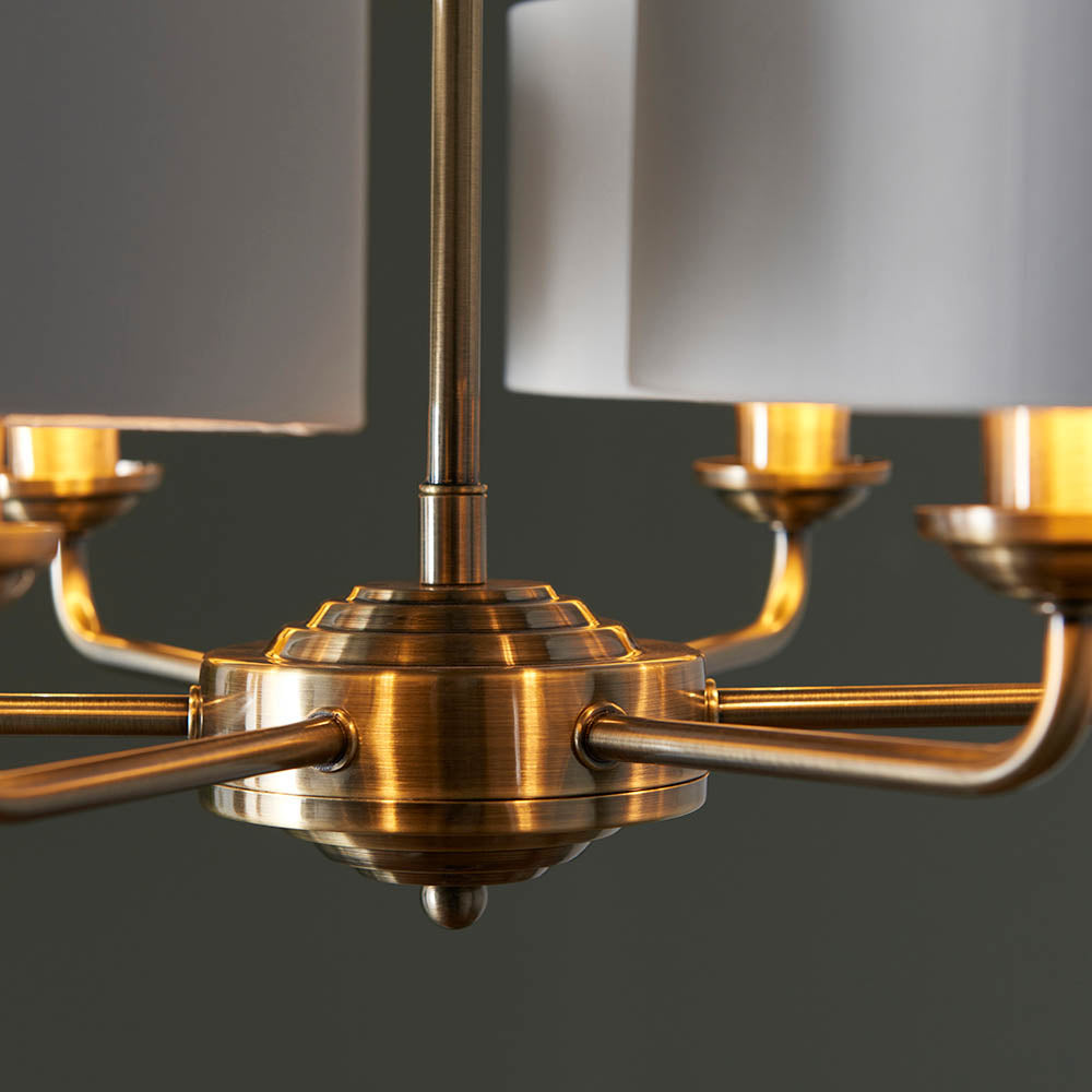 Endon Highclere 6 Light Arm Pendant - Antique Brass & Vintage White