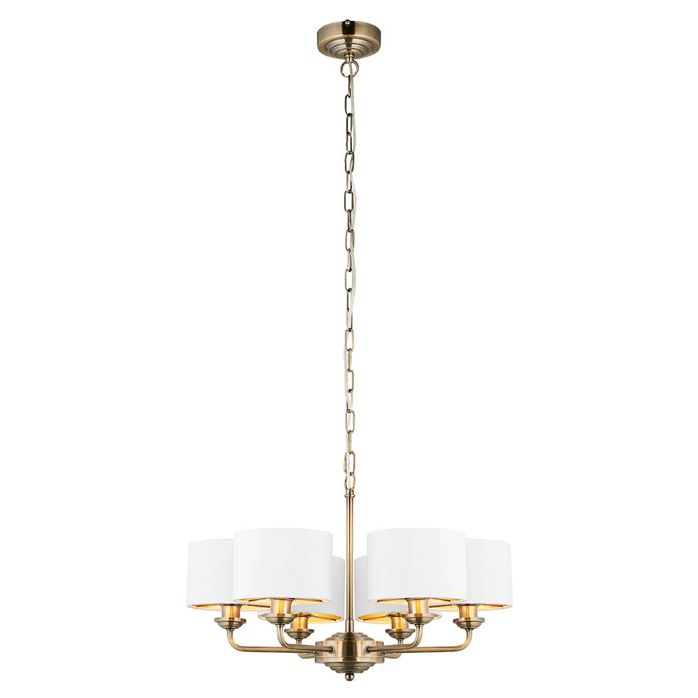 Endon Highclere 6 Light Arm Pendant - Antique Brass & Vintage White