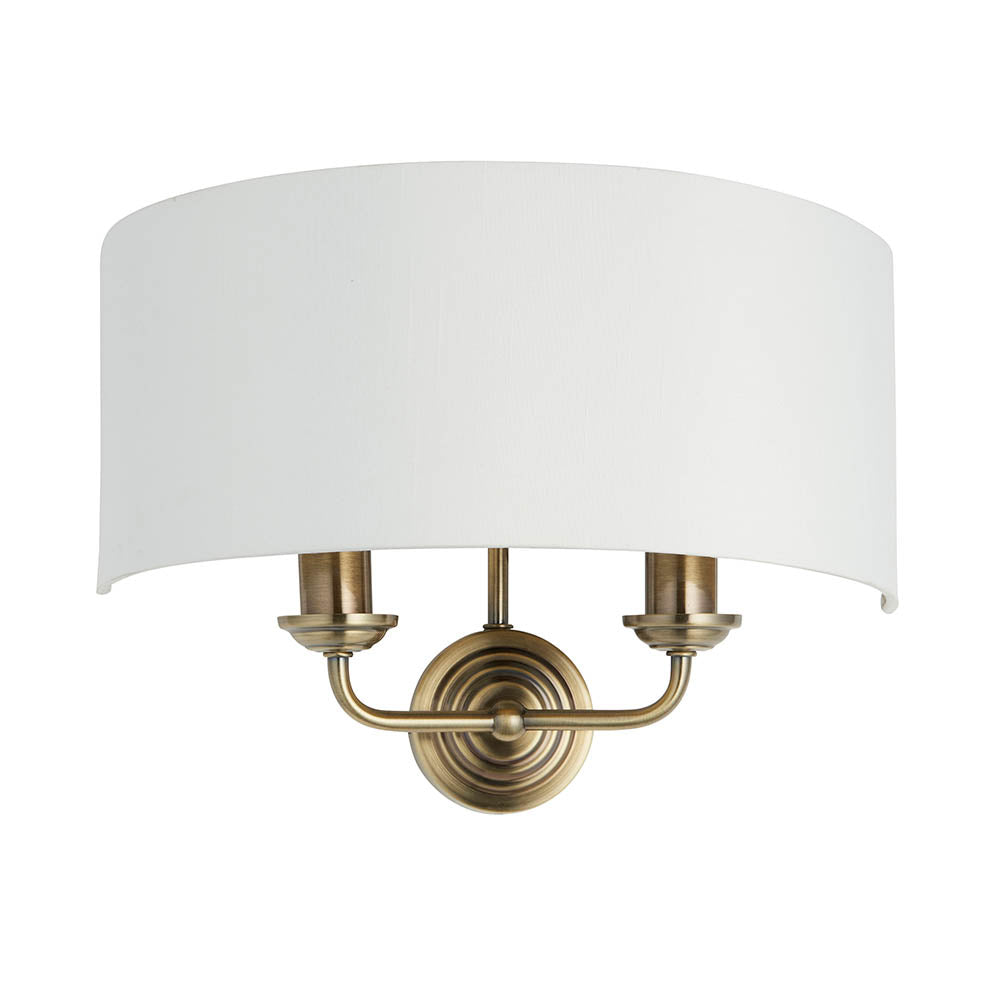 Endon Highclere 2 Light Wall Light - Antique Brass & Vintage White