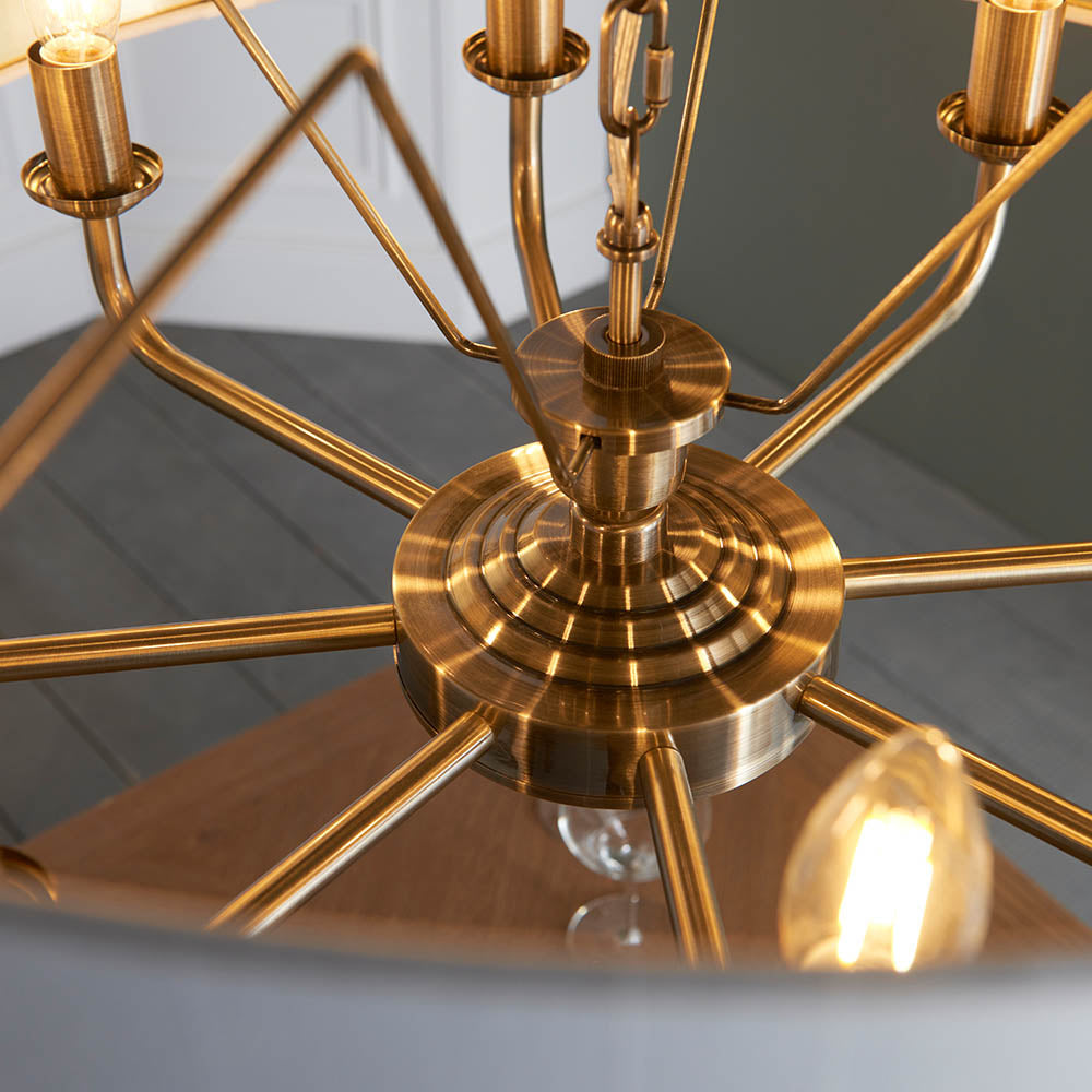 Endon Highclere 8 Light Pendant - Antique Brass & Vintage White