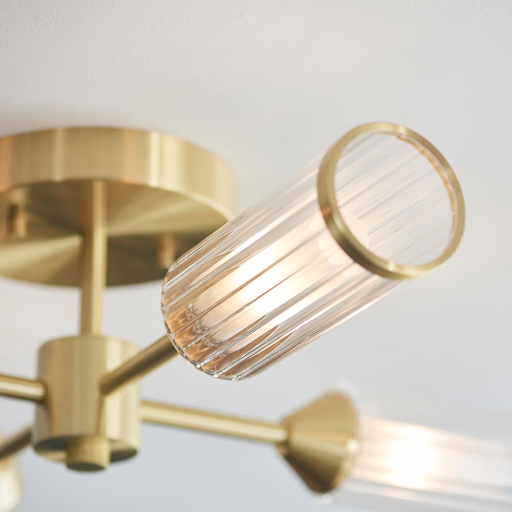 Utopia Matrix 4 Light Semi-Flush - Satin Brass Plate with Clear & Frosted Glass