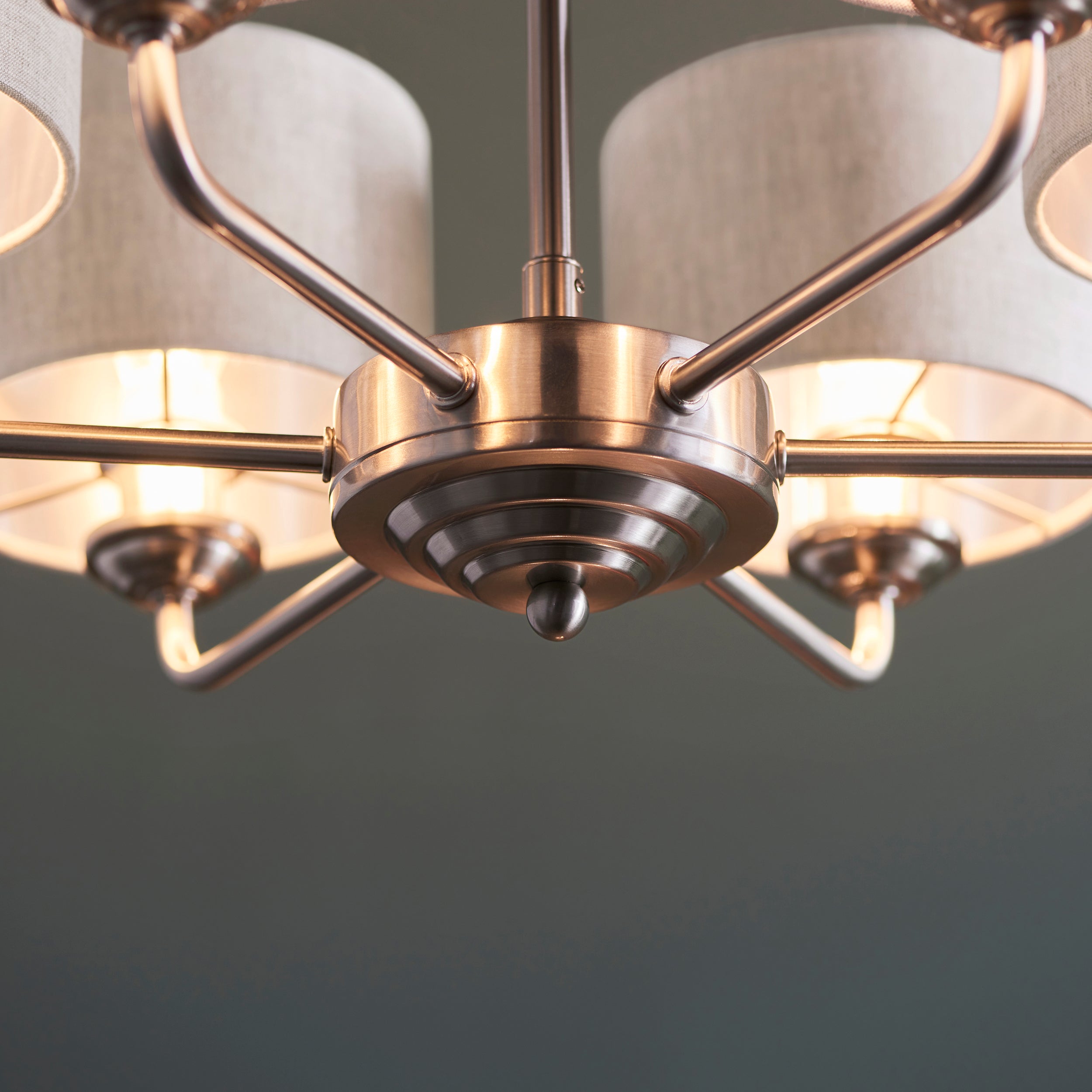 Endon Highclere 6 Light Pendant - Brushed Chrome & Natural Linen