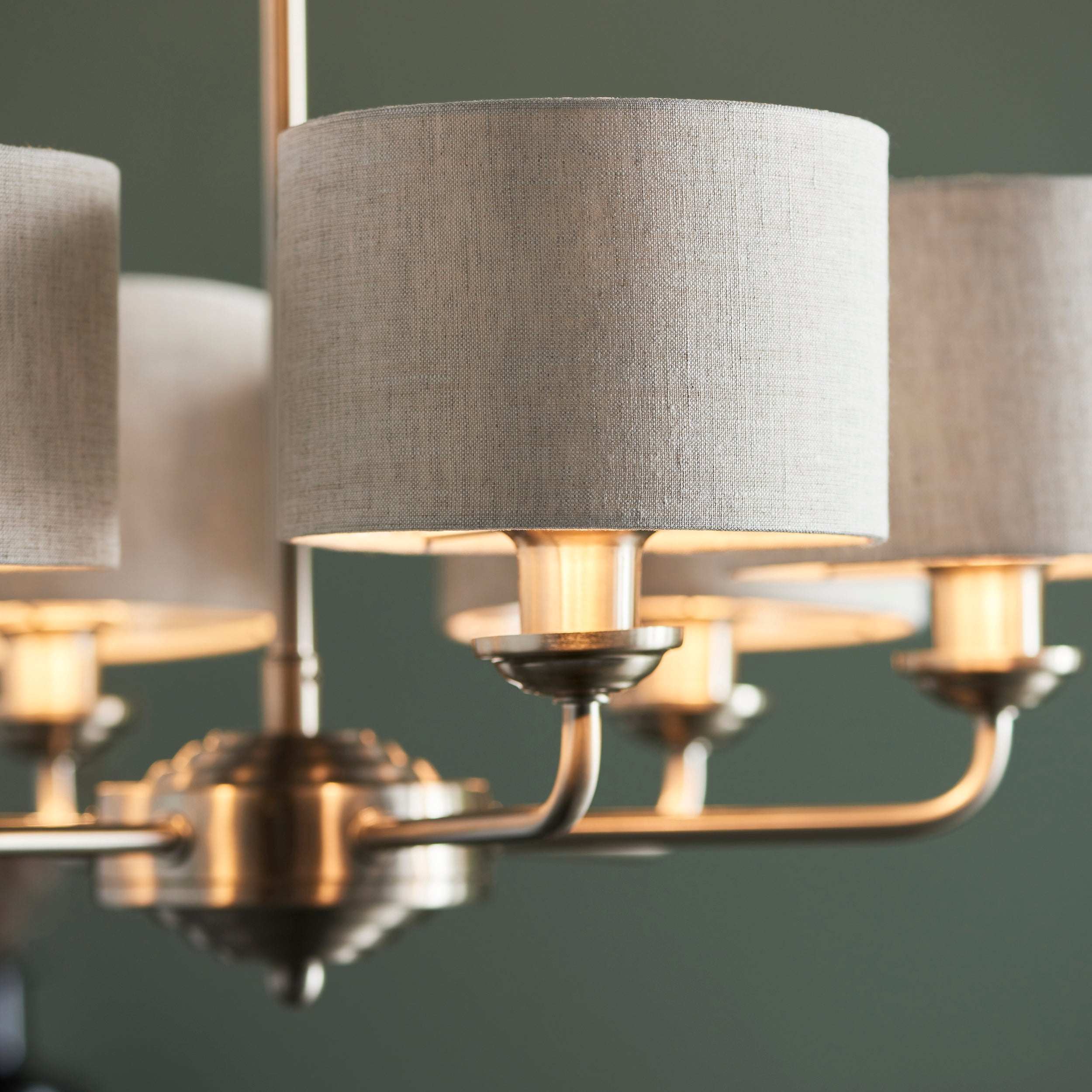 Endon Highclere 6 Light Pendant - Brushed Chrome & Natural Linen
