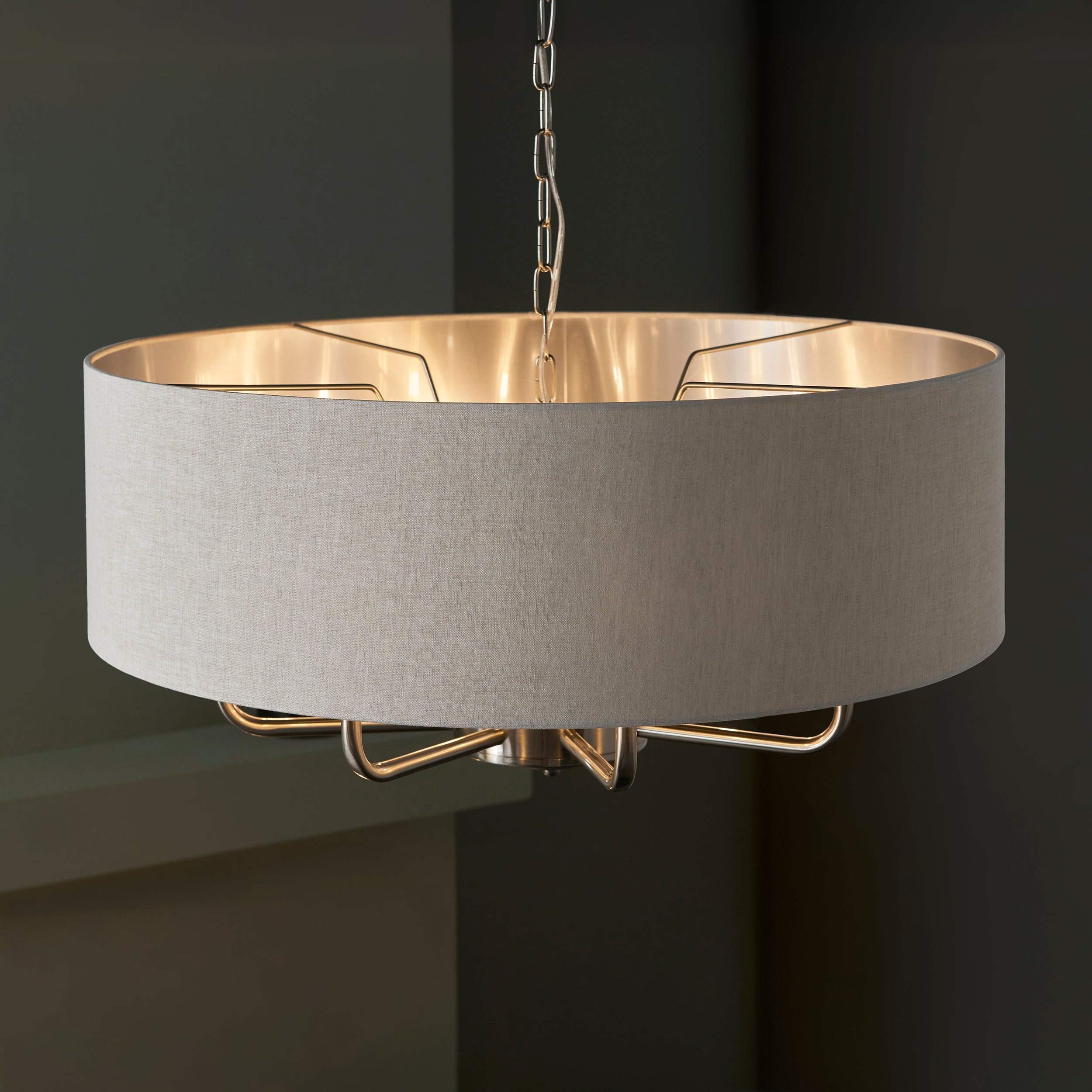 Endon Highclere 8 Light Pendant - Brushed Chrome & Natural Linen