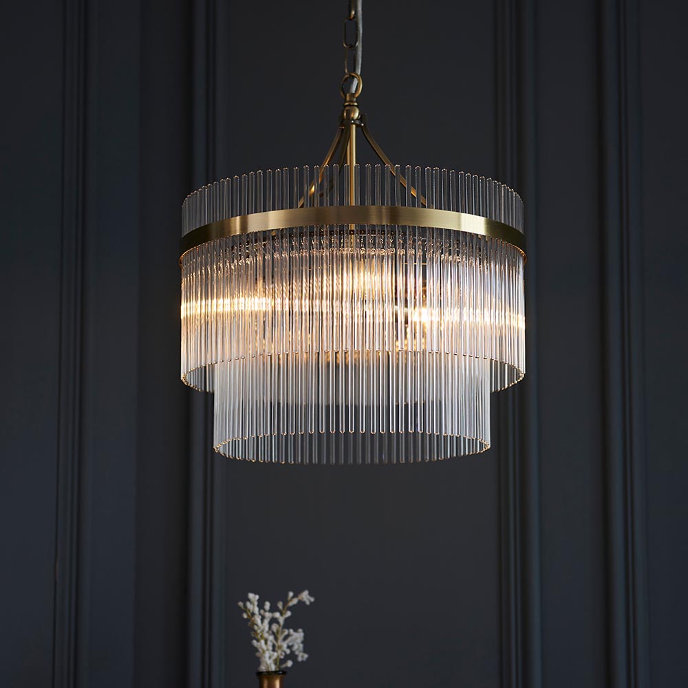 Endon Marietta 3 Light Pendant - Antique Brass Plate & Clear Glass