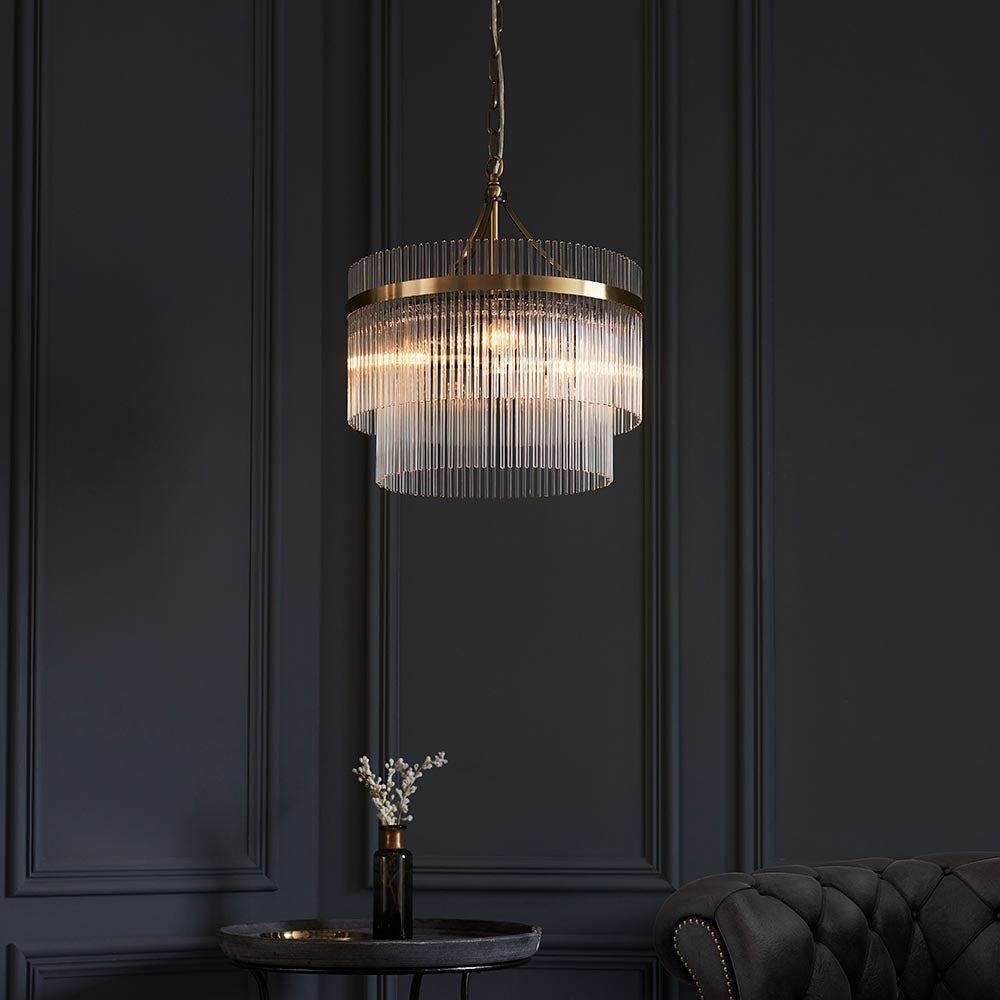 Endon Marietta 3 Light Pendant - Antique Brass Plate & Clear Glass