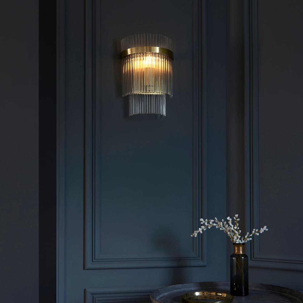Endon Marietta Single Wall Light - Antique Brass Plate & Clear Glass