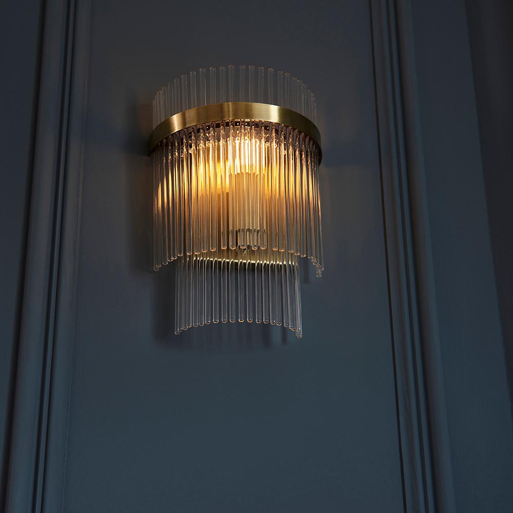 Endon Marietta Single Wall Light - Antique Brass Plate & Clear Glass