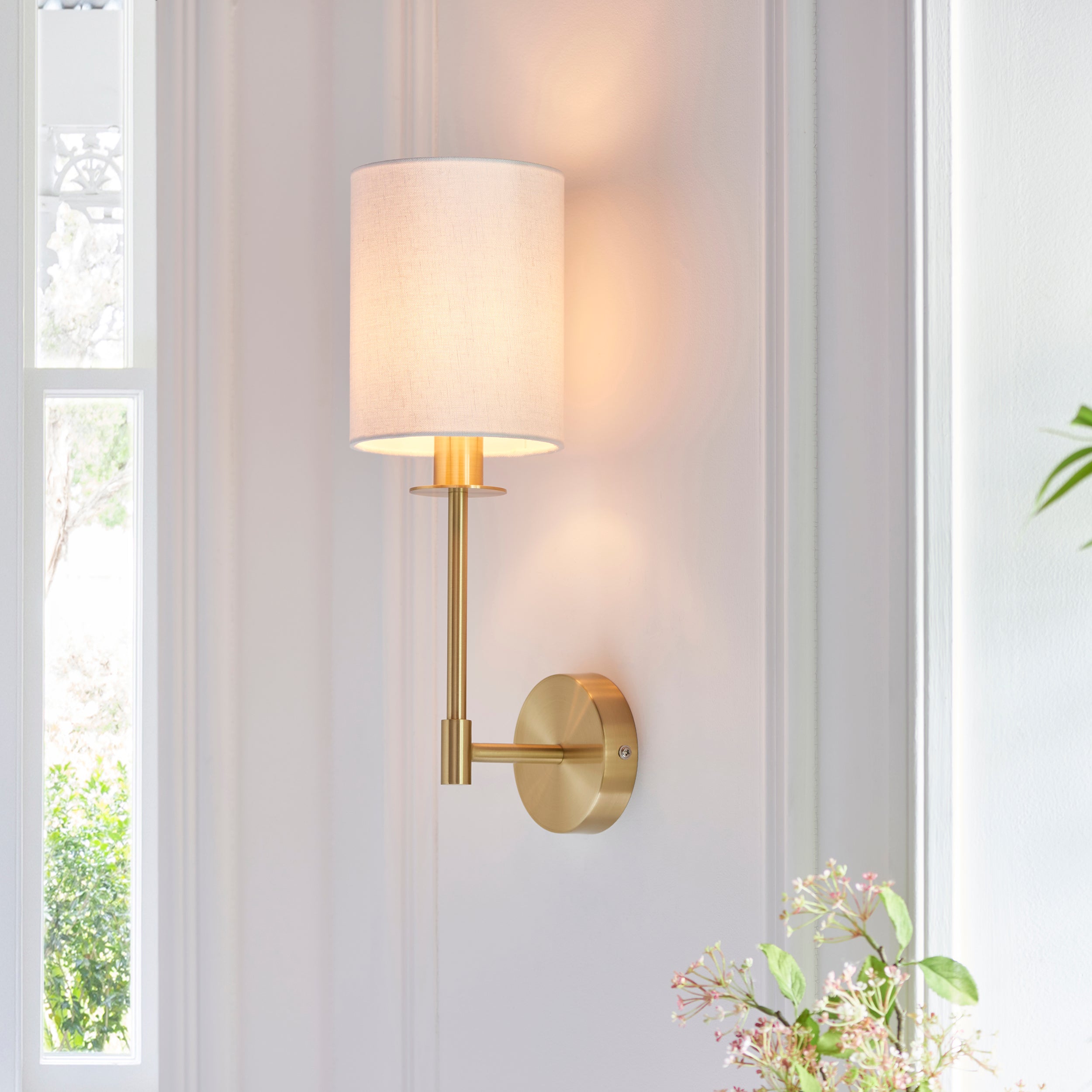 Endon Sancerre Wall Light - Satin Brass & Cylinder Shade