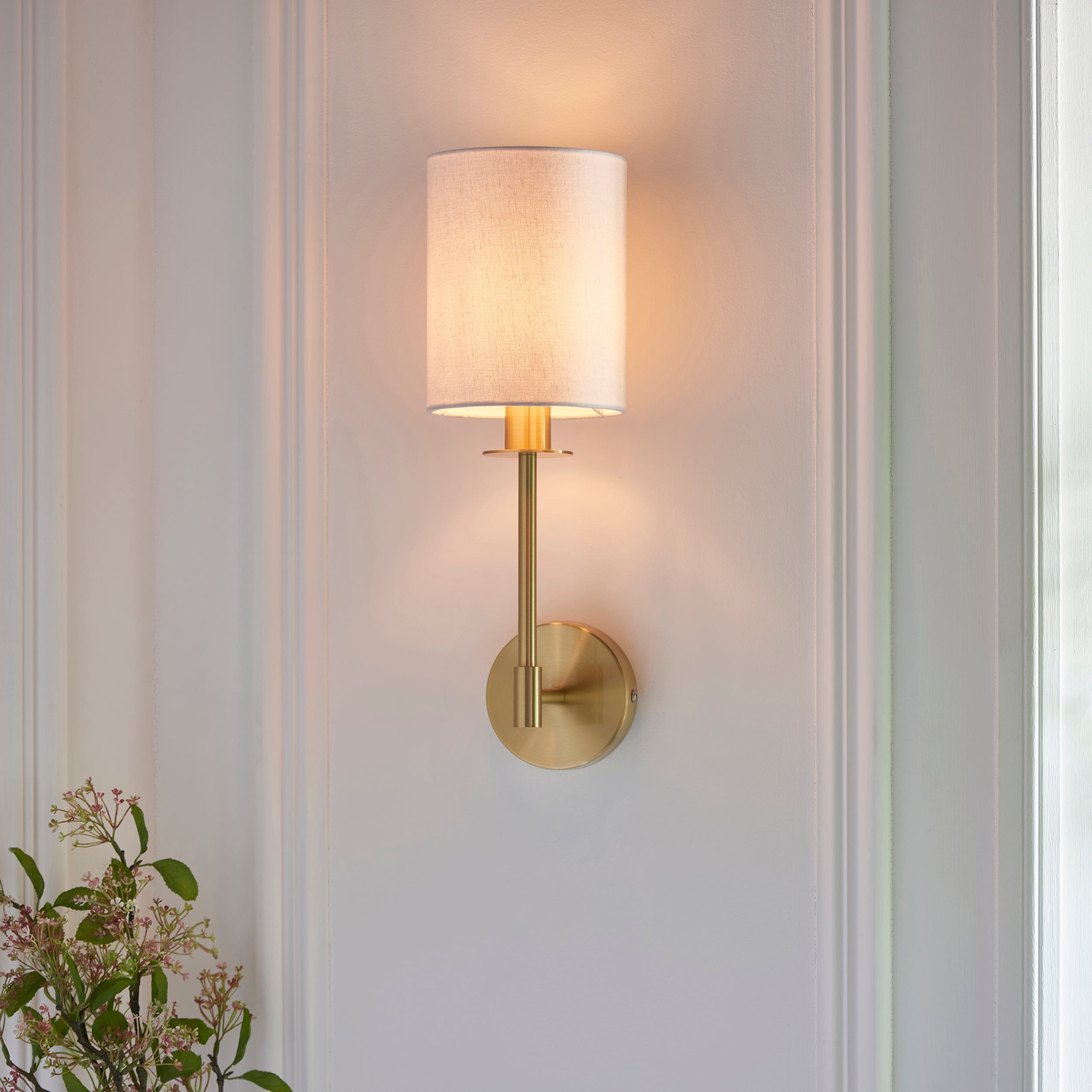 Endon Sancerre Wall Light - Satin Brass & Cylinder Shade