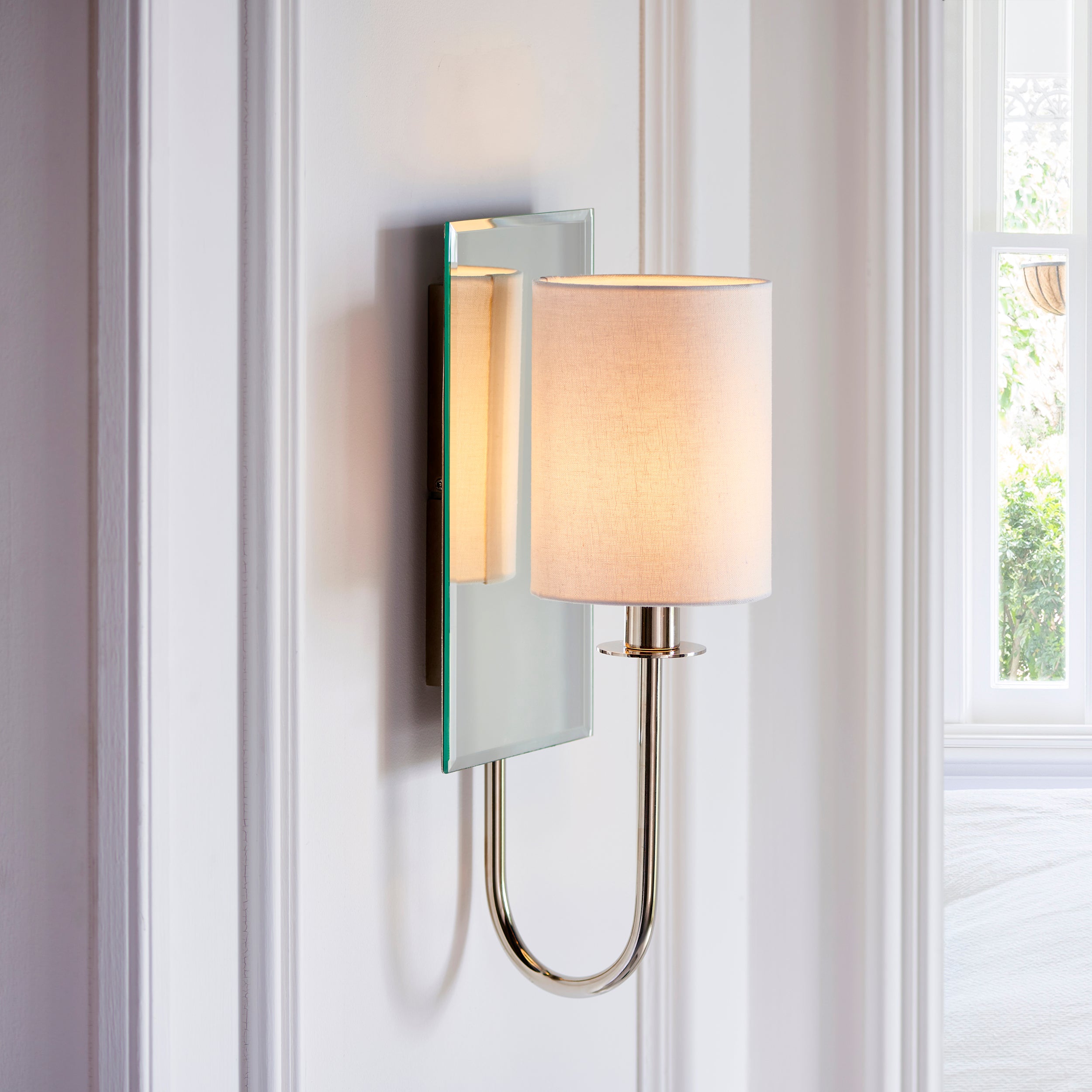 Endon Magnum Mirrored Wall Light - Bright Nickel & Vintage White Shade