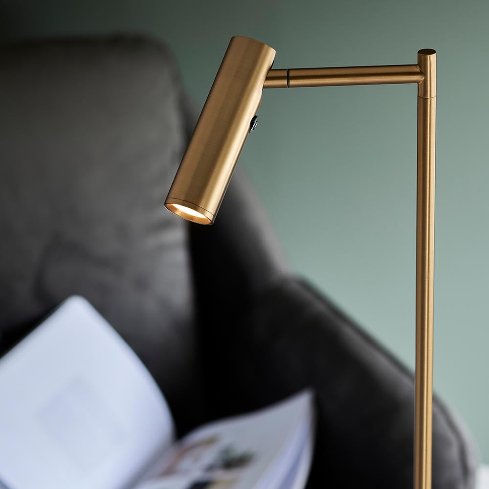 Endon Dedicated Reader Single Floor Light - Warm Brass Plate