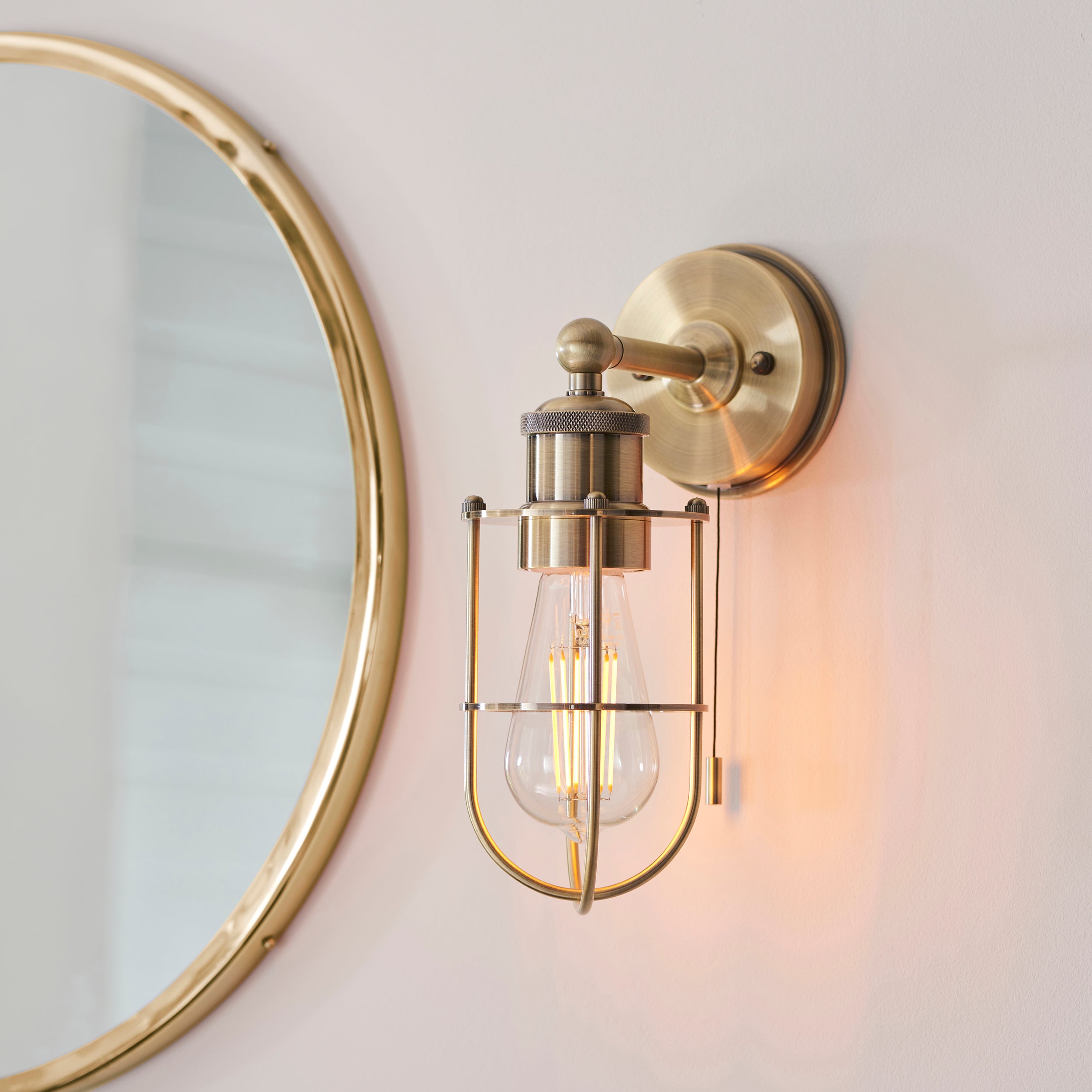 Endon Industrial Caged Single Wall Light - Antique Brass