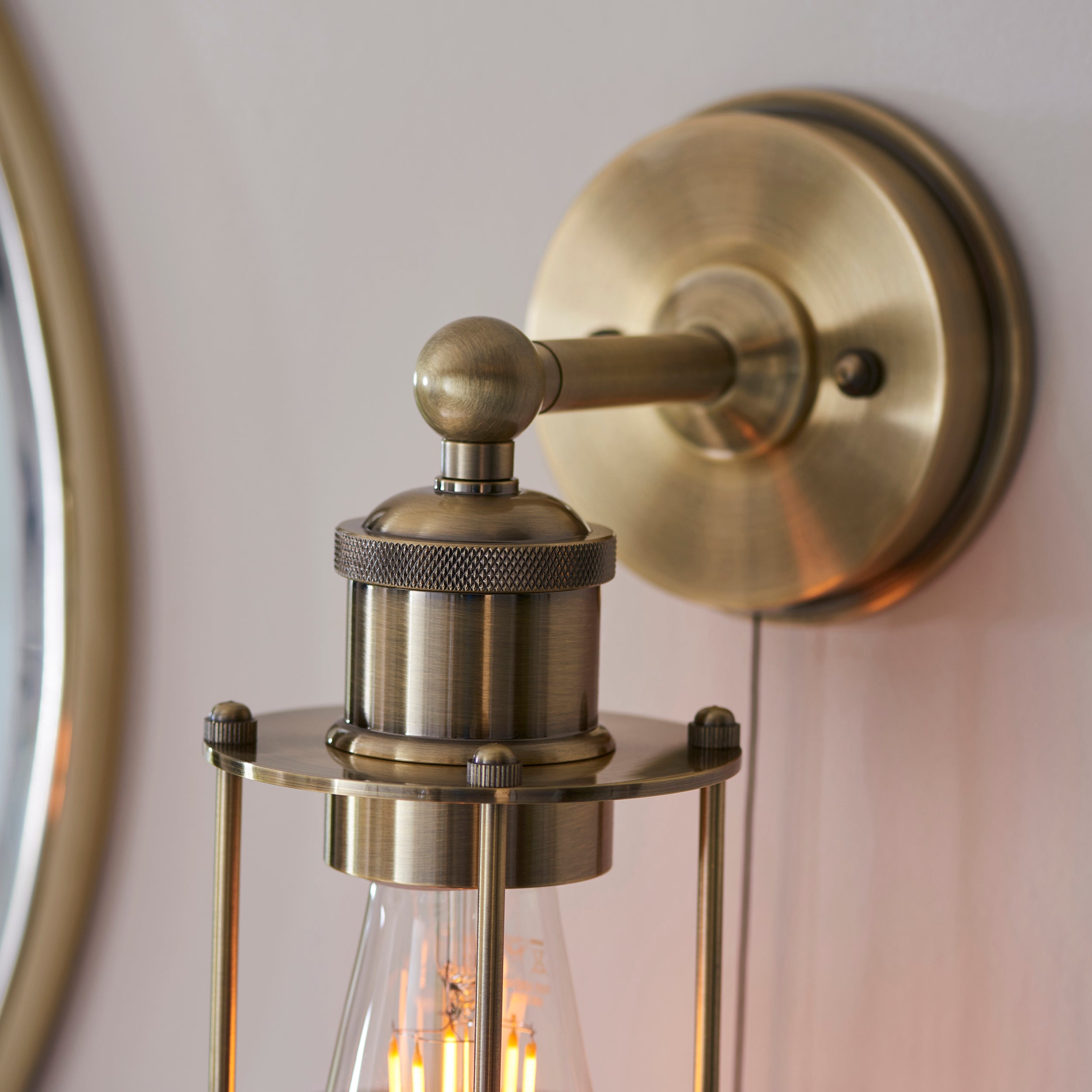 Endon Industrial Caged Single Wall Light - Antique Brass