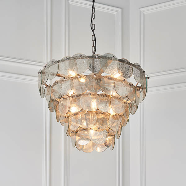 Utopia Scale 9 Light Pendant Chandelier - Antique Silver - 62cm Diameter