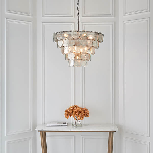 Utopia Scale 9 Light Pendant Chandelier - Antique Silver - 62cm Diameter