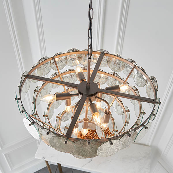 Utopia Scale 9 Light Pendant Chandelier - Antique Silver - 62cm Diameter